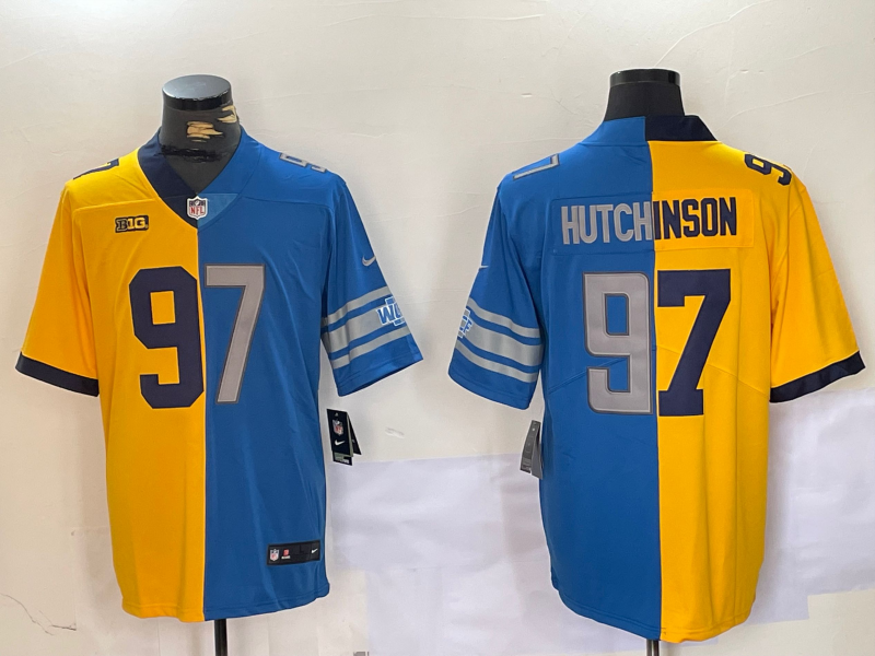 Men's Detroit Lions Aidan Hutchinson #97 Yellow/Blue Jersey